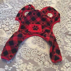 red and black plaid dog onesie size small
